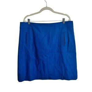 Talbots Wool Skirt Women 16 Plus Size Blue Mid Thigh Length Preppy Old Money